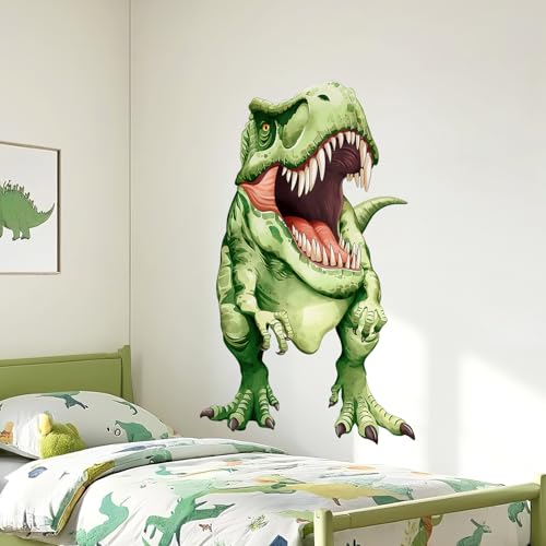 Supzone Realistic T-Rex Dinosaur Wall Decals for Kids Room - Large Removable Vinyl Tyrannosaurus Dino Wall Stickers for Boys Bedroom, Living Room, Baby Nursery Wall Art Decor （Green） by Supzone - Image 5