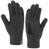 ZASFOU Mens Winter Gloves Touchscreen Warm Gloves for Men Cold Weather Knit Work Driving Gloves with Leather Palm Gifts