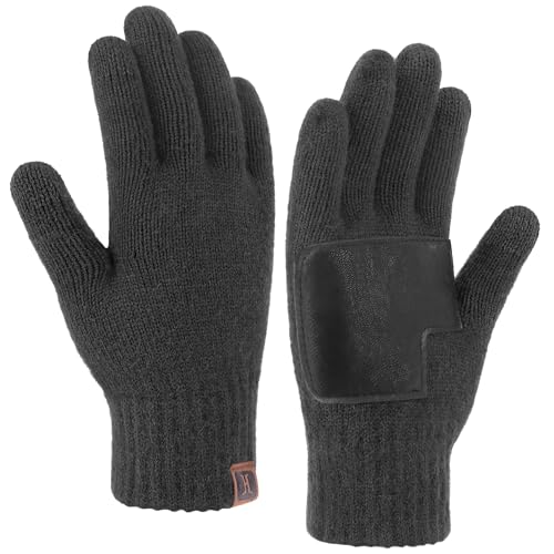 ZASFOU Mens Winter Gloves Touchscreen Warm Gloves for Men Cold Weather Knit Work Driving Gloves with Leather Palm Gifts