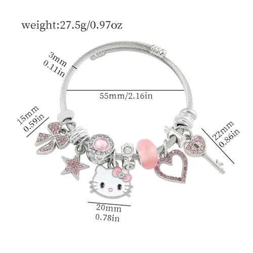 Hello Jewelry Bracelet Charms Braclet, Kawaii Pink Kitty Bangle Women Matching Accessories, for Teen Graduation Birthday Gifts Stuff2