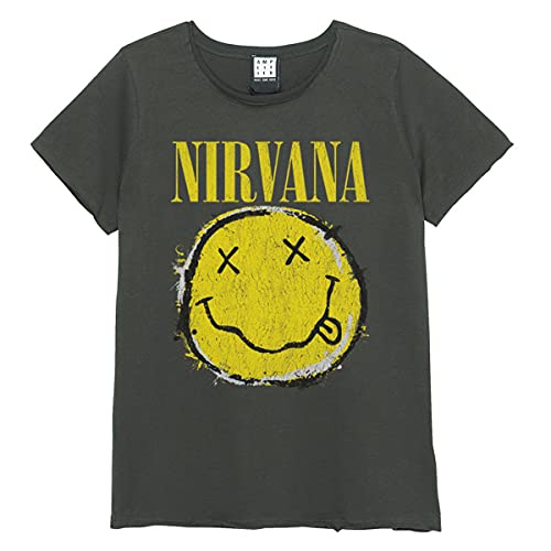 Amplified Nirvana-Worn out Logo Camiseta para Hombre, Logo Worn out - Gris (Charcoal CC), L