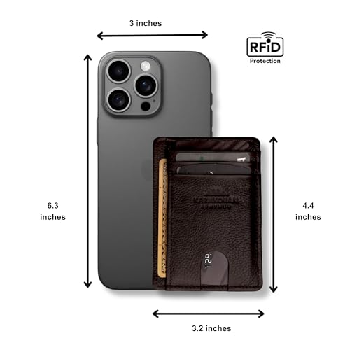 Image of KARAKORAM LEATHER Handcrafted Front Pocket Credit Card Holder with RIFD Blocking | Premium Cowhide | Artisan Made Slim Leather Wallet | Quick Access Thumb Push Slots for Cards and ID (Mountain Mocha)