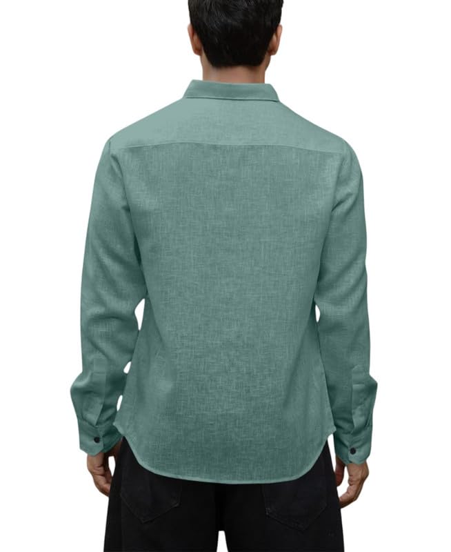 Image of Men's Solid Linen Cotton Shirt Casual Plain Full Sleeve Summer-Regular Fit Men Stylish Shirt DARK-LINEN-01