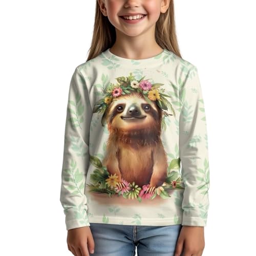 Image of Girls Cartoon Print Long Sleeve Graphic Tee Casual Crew Neck T-Shirts for 3-16 Years Little Girls