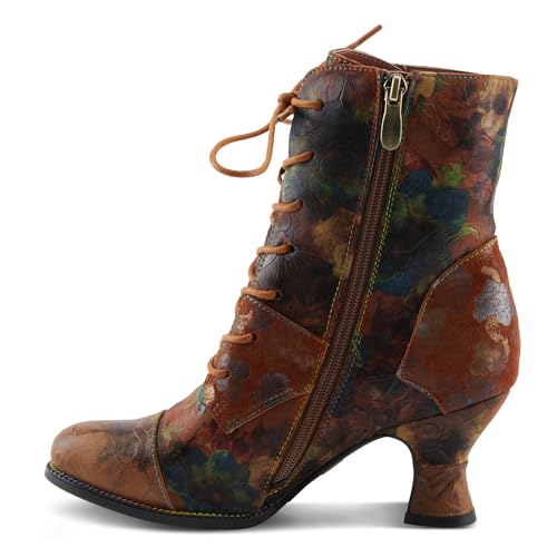 Spring Step L'Artiste Roselia-Flow Heeled Booties | Baroque-Inspired Leather Lace-Up Boots with 3D Rose Accent3
