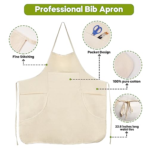 conda 100% Cotton Canvas Professional Bib Apron With 3 Pockets for Women Men Adults,Waterproof,Natural 31inch By 27inch - Image 6
