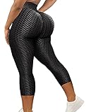 SEASUM Women High Waisted Yoga Pants Butt Lifting Scrunch Booty Capri Workout Leggings Anti Cellulite Textured Capris L