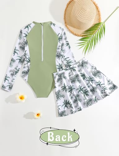 SEAUR Girls Printed Rash Guard Swimsuits with Skirt Kids Sun Protection Bathing Suits Zipper Swimwear UPF 50+2