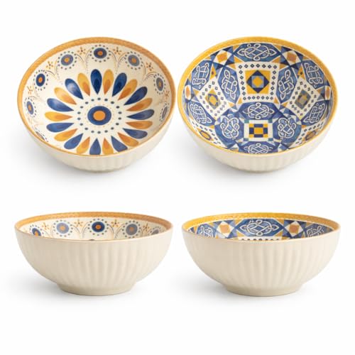 Image of Bohemian Porcelain Bowls Set of 2 | 300 ML Microwave & Dishwasher Safe | Designer Soup, Cereal & Snack Bowls for Everyday Use