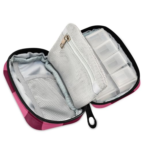 Image of Checkered Hot Pink Cute Pill Organizer Weekly Travel Pill Box 7 Day Large Capacity Pill Dispenser Case with 8 Pill Container Daily Pill Box Organizer Vitamin Holder Pill Bot