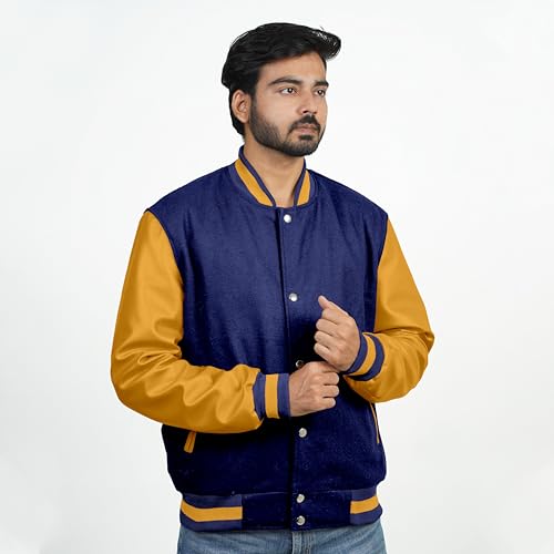 Image of Men's Fashion Varsity Jacket Causal Slim Fit Wool Letterman Baseball Bomber Jackets