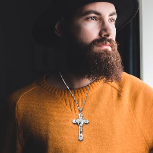 St Benedict Crucifix Necklace Saint Benedict Medal Cross Bless Safety Religious Pendant Gift for Men, Women, Family, Parent, Friend4