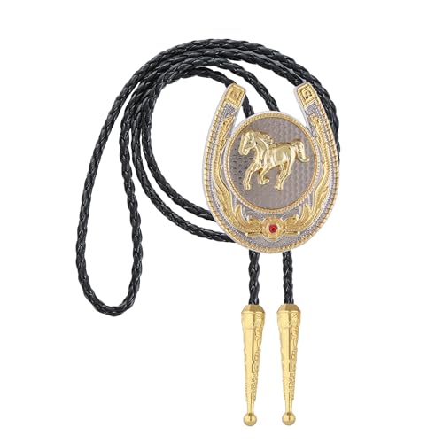 Image of Jeilwiy Bolo Tie for Men, Western Cowboy Golden Longhorn Bull Eagle Horse Cowboy Hat Bolo Necklace Leather Necktie for Women