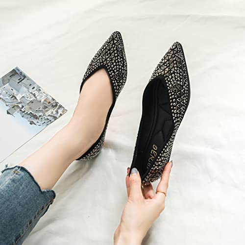 Hee grand Women's Slip On Ballet Flats Fashion Rhinestone Pointed Toe Shallow Flat Shoes Wedding Shoes for Party Wedding Shoes for Party4