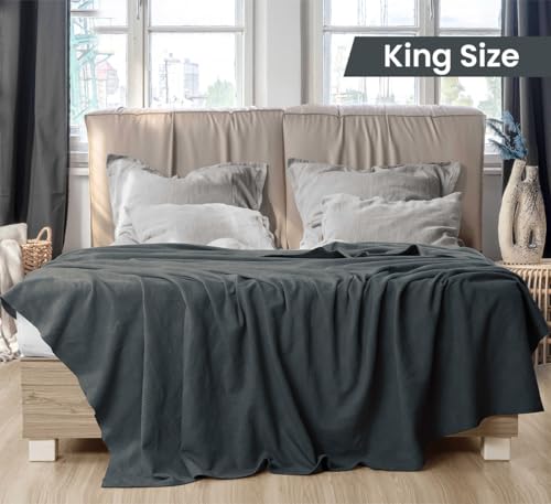Utopia Bedding Smoke Gray 100% Cotton Blanket [King Size - 90x108 Inch] 350GSM Lightweight, Soft and Breathable Thermal Blanket for All Seasons