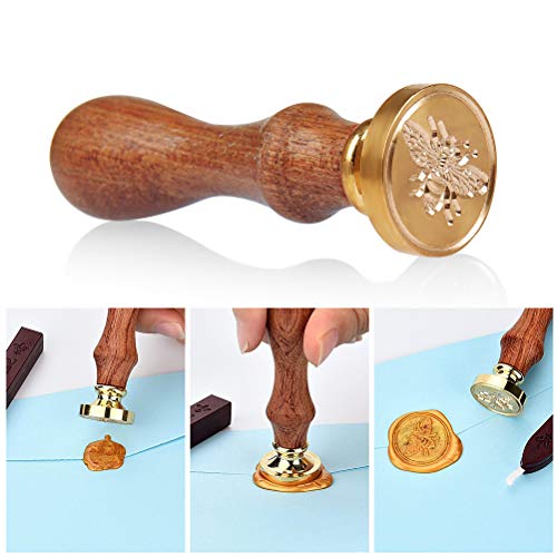 WOWOSS Wax Seal Stamp Set, 6 Pieces Sealing Wax Stamps Copper Seals and 1 Piece Wooden Hilt, Vintage Classical Wax Stamp Kit for Holiday Decorations, Postcards, Invitations, Gift