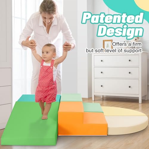 Image of TODIBY 6-Piece Soft PU Leather Toddlers Climbing Toys, Baby Foam Climbing Blocks for Toddlers 3, Indoor Climb and Crawl Activity Play Set, Foam Play Gym Climbing Structures (Orange and Green)