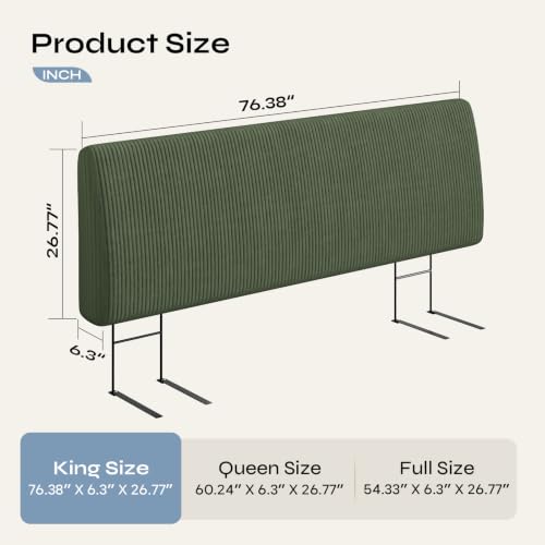 Image of Pinmoco 4.7 inch Upholstered Headboard for King Size Bed, Height Adjustable and Ergonomic Headboard, Easy Assemble, Sturdy and Durable, Olive Green
