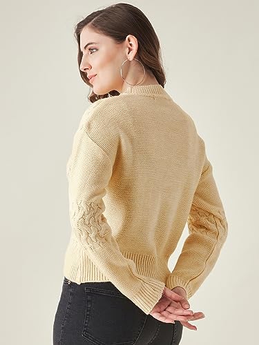 Image of Modeve Self Design Round Neck Casual Women Crop Top Sweater||Winterwear||