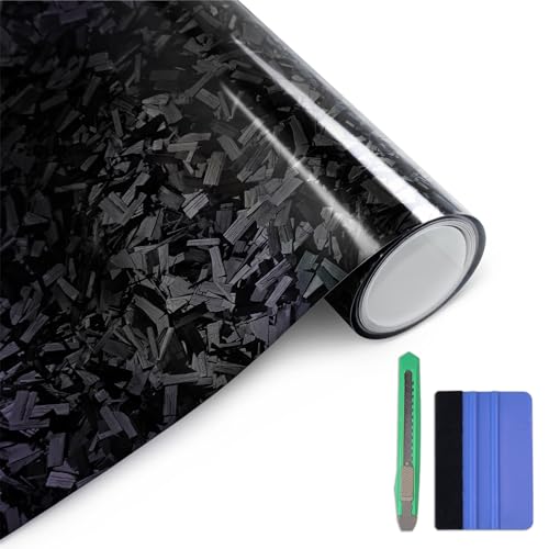 Arespark Gloss Forged Carbon Fiber Vinyl Wrap Car Vinyl Wrap Decal Sticker Film Sheet with Air Release Contain Installation Tool for Car Auto Morotcycle (1ft x3.5ft Black)
