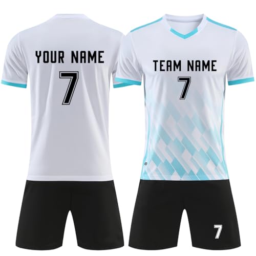 Maglia Calcio Personalizzabile per Adulti Bambino Completo Calcio da Calcio Personalizzata Adulto Maglie Nome Numero Logo,03 Bianco