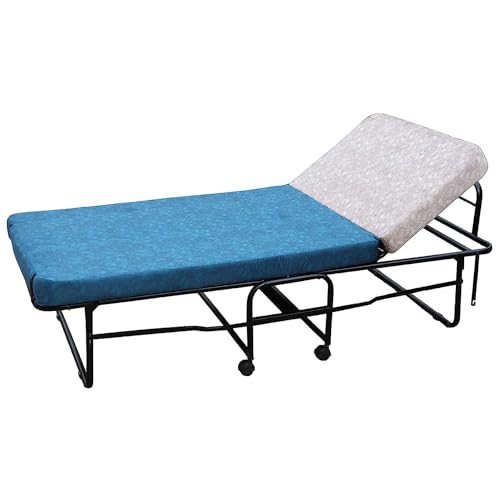 Image of Spacecrafts High Density Recliner Folding Bed | 5 Stage | Single with Mattress | Portable Space Saving Guest Lounge Bed | (3 ft x 6.3 ft) (Blue & Grey)
