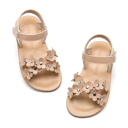 Image of Felix & Flora Toddler Girl Sandals -Flower Girl Dress Shoes Open Toe Little Kid Flats