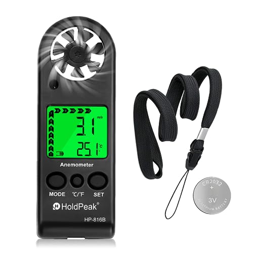 HoldPeak 816B Anemómetro Digital de Mano, Medidor de Velocidad del Viento Calibrador,Mida la Velocidad del Flujo de Aire con Frialdad de Viento y Luz de Fondo para Windsurf Cometa Navegando Navegando