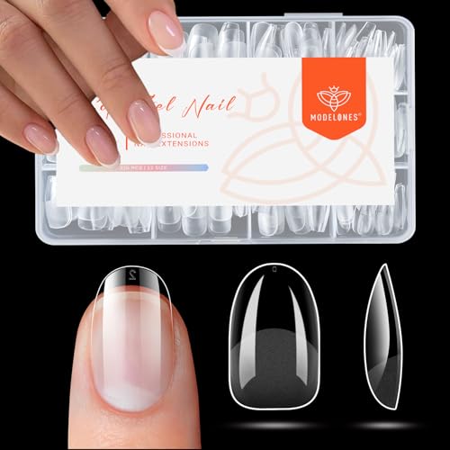 Image of Modelones Short Oval Nail Tips Pre-shaped Soft Gel Fake Nails False Acrylic | Fake Nails False Acrylic Clear Full Cover Press on Extension Kit Gel Manicure DIY at Home 216PCS 12Sizes