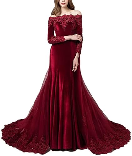 LEJY Velvet Evening Gown Off The Wedding Dress With Detachable Train