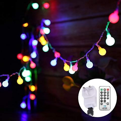Globe String Lights Mains Powered 13M/43ft 100 LED Outdoor Fairy Lights Multi-Color 8 Modes Waterproof with Remote Control for Party Living Room Bedroom Patio Garden (13m 100led Multi-colored Plug in) Cover