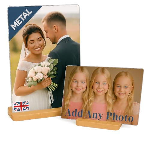 Large Personalised Custom Metal Photo Print with Your Picture Image Logo Text Design Your Own Customised Photo Frame Bamboo Base Aluminum Picture Art Gift A5 21cm x 15cm