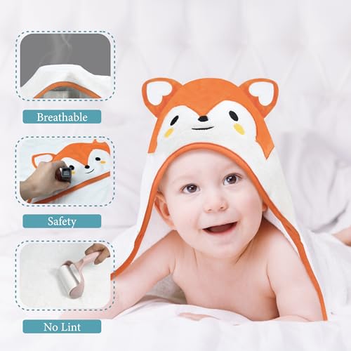 Image of Dolwis Baby Bath Hooded Towel - Organic Hooded Towel Toddler Bath Towel Neutral Infant Ultra Soft Baby Terry Hooded Animal Towels with Hood for Boy & Girl (Fox)