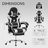 WOTSTA Chaise Gaming, Ergonomique Fauteil Bureau, Hauteur Réglable, Siege Gaming avec Repose-Pieds TÉlescopique, Chaise Bureau avec Support Lombaire, Dossier Inclinable à 135° Noir et Blanc - 4
