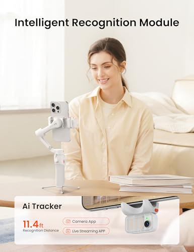 Image of Hohem iSteady V3 Phone Gimbal Stabilizer, Magnetic AI Tracking Sensor with Fill Light, Detachable Remote Control, Built-in Extension Rod and Tripod, Foldable 3-axis Stabilization Gimbal, White