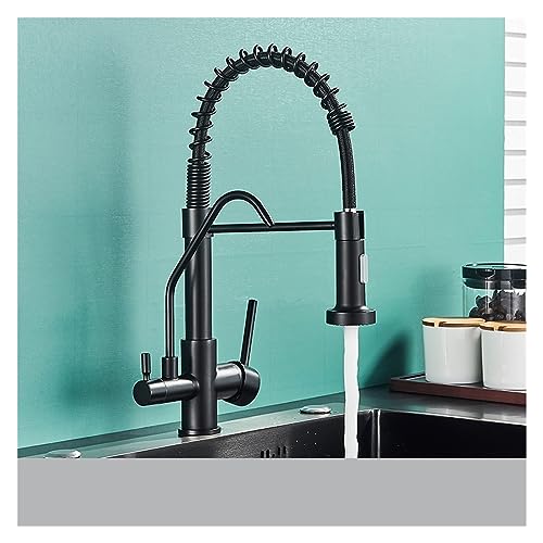 Robinet de cuisine noir avec purificateur d'eau intégré et double pulvérisateur rotatif