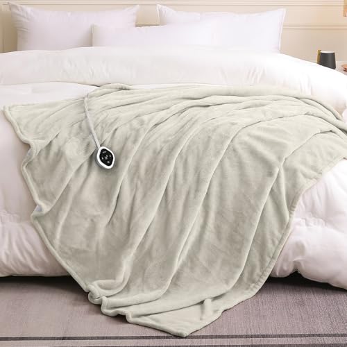 Image of HOMLYNS LuxeHeat Heated Blanket Electric Blanket Full Size, Soft Flannel Sherpa Heating Blanket with 10 Heat Settings, 1-10 hrs Timer Auto Shut Off (72x84 inches, Cream), Only for 120V Voltage Use