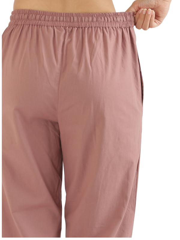 Image of SAADAA Cotton Straight Pants for Women | Breathable Everyday Wear Trousers | Drawstring, Deep Pockets & Elastic Waistband | Casual & Comfortable Fit