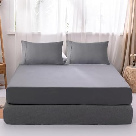 AYASW Fitted Sheet Only and Pillowcases Set of 3 Queen Size Grey Cover