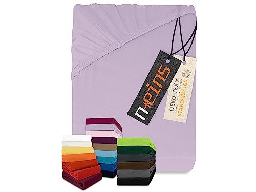npluseins Drap-housse classique en jersey - Plusieurs couleurs et tailles - 100 % coton - 159.192 cm - 140 x 190-200 cm - Lilas