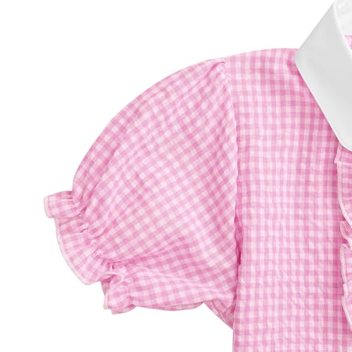 Image of Girls Short Sleeve Button Down Shirts Ruffle School Uniform Crop Tops Peter Pan Collar Plaid Blouse 4-13Y