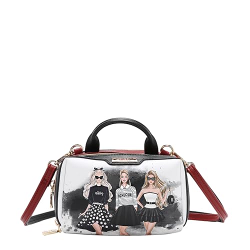 Nicole Lee Nikky Mini Boston Double Zip Crossbody Bag, Vegan Leather (TRIO)