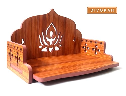Image of DIVOKAH Plywood Small Wooden Temple for Home Office and Shop /Wall Hanging Temple /sinhasan /Pooja mandir /Pooja Stand /Hindola (8 MM Plywood Thickness) SNS WDN Lotus
