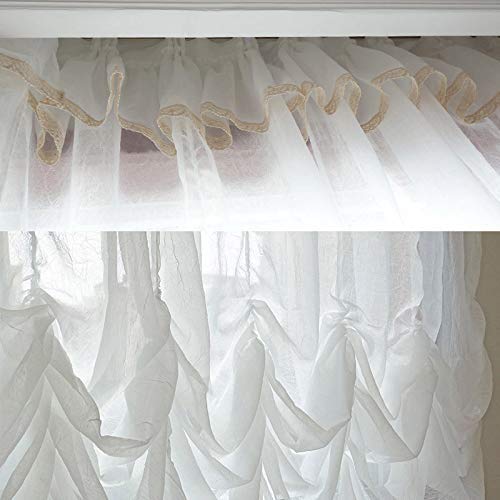 Fadfay Sheer Curtain 78"X59" Attached Valance Farmhouse White Lace Balloon Curtain Adjustable Tie-Up Curtain Shades, 1 Panel Door Curtain Shabby Tulle Curtain For Window #TOP1