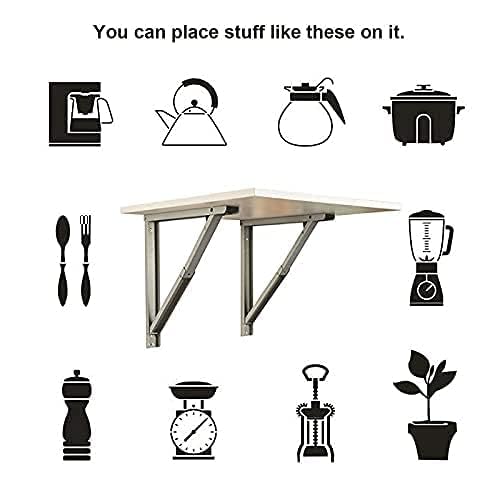 LAMPOC Folding Table Bracket Hinge Wall Mounted, Heavy-Duty Steel Collapsible Shelf, Multipurpose Bracket with Fittings for fold Down Table (Grey, 12 inch) 1