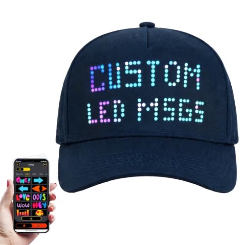 MasterAkoh LED Programmable Baseball Cap with Bluetooth App Control Scrolling Message Display Light Up Hat, Customizable Text Animation Pattern Display for Adult Unisex, Rechargeable Smart Navy 1PCS
