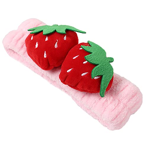 2PCS Cute Strawberry Headbands Washing Face Shower Hairbands Hair Band Hairhoop Elastic Spa Yoga Sports Headwraps Hair Accessories(Pink) - Image 2
