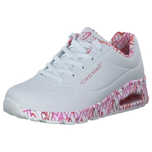 Skechers Damen UNO Loving Love Sneakers, White Durabuck/Red&Pink Mesh Trim, 41 EU