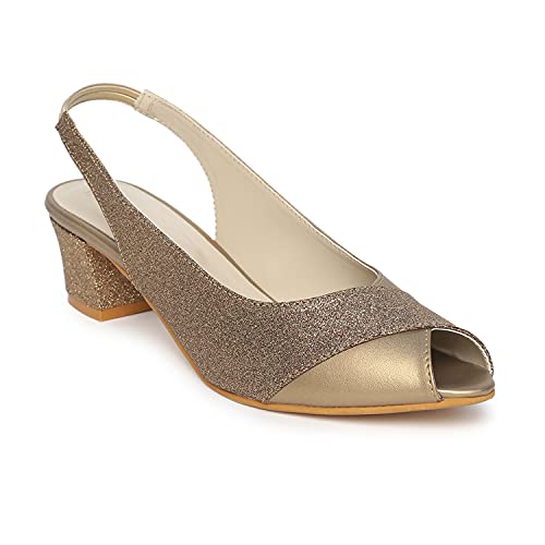 Image of Marc Loire Women's Slip On Shimmer Peep Toes Block Heel Fashion Sandals for Casual, Outdoor, Party and Holidays