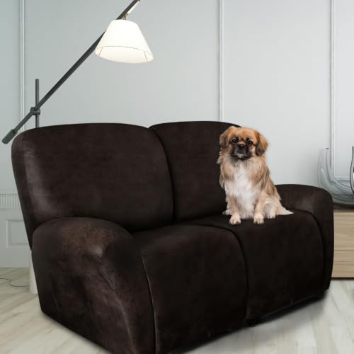 Image of ANARACHON Leather Look Loveseat Recliner Covers Stay in Place 6-Piece Recliner Sofa Slipcover 2 Seater Reclining Couch Cover Furniture Protector Spandex Fabric Washable (Recliner Loveseat,02Coffee)
